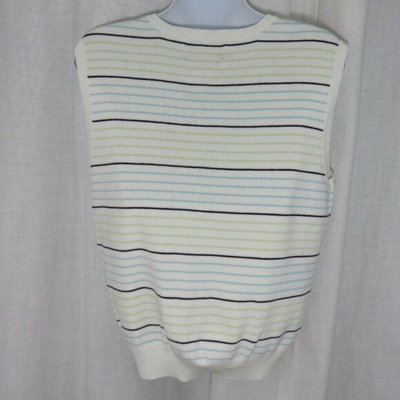Izod Golf M White Blue Green Striped Sweater Vest - Picture 3 of 4